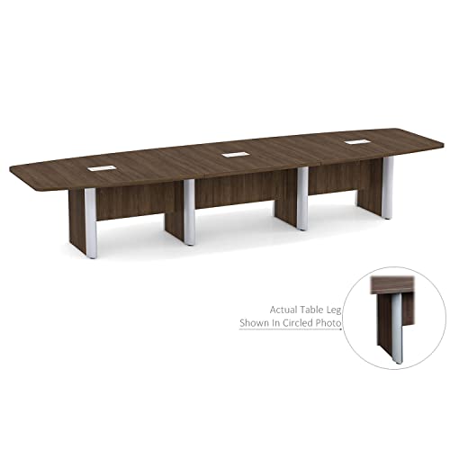 Thaweesuk Shop New Walnut 14 FT Modern Boat Shaped Conference Table Wood Hide Wires Inside Elliptical Metal Legs Desk Grommets Racetrack Room 3 Power Modules Silver Boardroom Office Furniture Business Generic