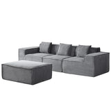 Container Furniture Direct Rowan Convertible Corduroy Sectional Couch with Ottoman & Pillows, Modular L Shaped Sleeper Sofa, Boneless Cloud Couch for Living Room Furniture, Dark Grey Container Furniture Direct