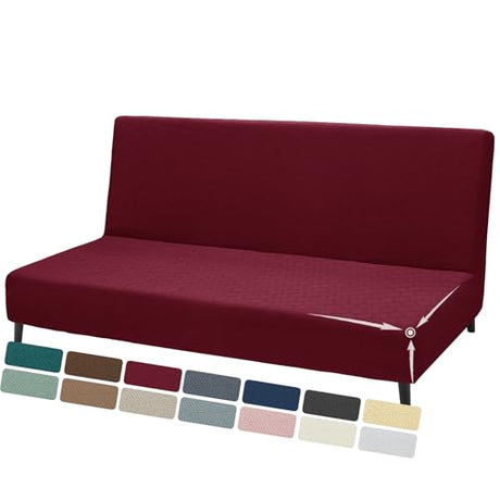 ZNSAYOTX Stretch Fit Futon Cover (67"-82") Armless Futon Sofa Bed Slipcover with Elastic Band, Universal Foldable Sofa Mattress Protector Full Queen Size, Washable Comfort Jacquard (Wine Red) ZNSAYOTX