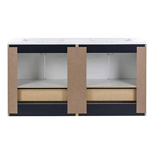 Spring Mill Cabinets Emlyn 60 Inch Double-Sink Bathroom Vanity with White Top, 2 Cabinets, 2 Drawers, 60.5" W x 18.75" D x 32.89", Deep Blue Spring Mill Cabinets