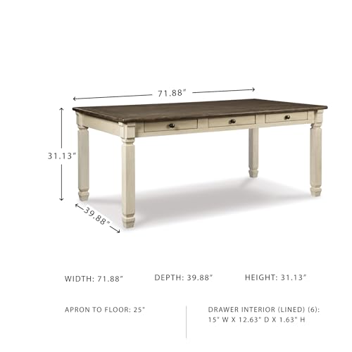 Signature Design by Ashley Bolanburg Farmhouse Rectangular Dining Table, 3 Drawers On Each Side, Seats 6, Wood, 71.88" W x 39.88" D x 31.13" H, Whitewash Signature Design by Ashley