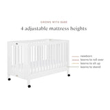 Babyletto Maki 2-in-1 Baby Crib Convertible to Toddler Bed - GREENGUARD Gold Certified Portable Folding Wood Crib w/ Toddler Conversion Kit - 4 Adjustable Heights, Easy to Assemble - White