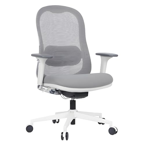 WorkPro® Uomo Ergonomic Mesh/Fabric Mid-Back Office Chair, White/Gray, BIFMA Compliant WorkPro
