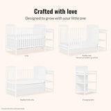 Dream On Me Anna 3-in-1 Convertible Full-Size Baby Crib & Changer with Storage in White, GreenGuard Gold & JPMA, Pinewood, Converts to Day & Toddler Bed, 3 Mattress Heights, 1″ Changing Pad