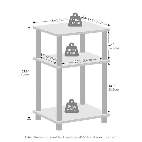 Furinno Just 3-Tier Turn-N-Tube Open Storage Nightstand, 1-Pack, Plastic Poles, Sonoma Oak/White Furinno