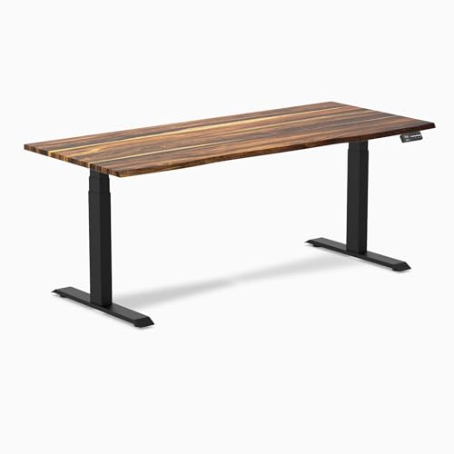 Desky Dual Hardwood Sit Stand Desk - 80x30 Electric Standing Desk - Dual Motor, 3 Stage Adjustable Height Desk - Solid Wood Standing Desk - Whole-Piece Top in Saman Wood Desky
