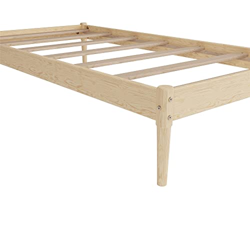 DHP Lorriana Twin Solid Pine Wood Platform Bed Frame - Natural Finish DHP