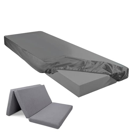 Breling Fitted Sheet (Sheet Only) Compatible with Milliard Trifold Mattress Folding Mattress Fitted Microfiber Bedsheet for Camp Bunk Rvs Bed(Dark Gray,Single,4'') Breling