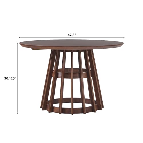 Walker Edison Scandinavian Slatted Wood Pedestal Base Dining Table, 48 Inch, Brown Walker Edison