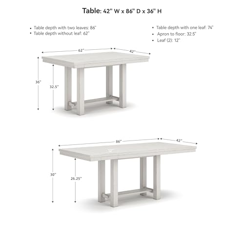 Signature Design by Ashley Robbinsdale Farmhouse Distressed Counter Height Dining Extension Table with Trestle Base, Planked Effect and 2 Removable End Leaves, White Signature Design by Ashley