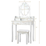 Giantex Makeup Vanity Table with 10 LED Lights, Adjustable Brightness, 3 Color Light Modes, 4 Drawers, Rotatable Mirror, Cushioned Stool, Vanity Desk Dressing Table Bedroom Furniture (White) Giantex