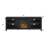 Walker Edison Wren Classic 4 Cubby Fireplace TV Stand for TVs up to 80 Inches, 70 Inch, Black Walker Edison