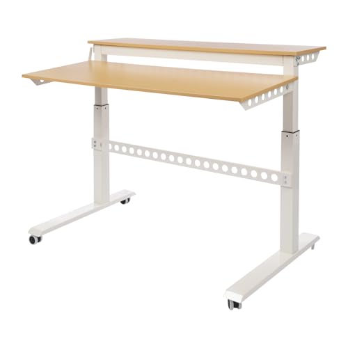 CUBELLIN 2-Tier Rolling Standing Desk with Wheels 15.75in Height Adjustable Hand-Cranked Standing Desk Manual Adjustable Desks for Home Office CUBELLIN