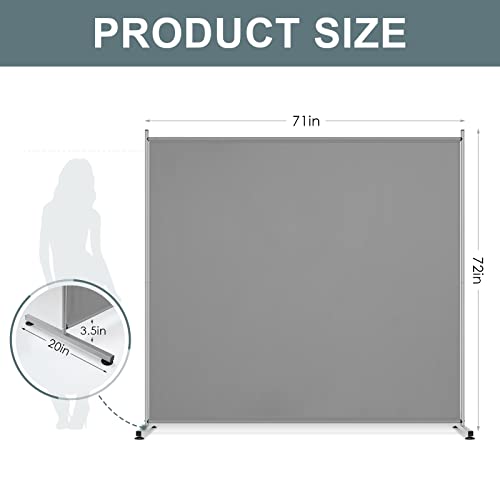 RANTILA Single Large Panel Room Divider, Privacy Screen for Office, Partition Separators, Freestanding Divider 71''W x 69.5''H, Grey RANTILA