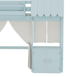 Harper & Bright Designs Twin Size Low Loft Bed for Kids, Solid Wood Loft Bed Frame with Built-in Bookshelf, Storage Shelf, Curtain, Guardrail and Ladder for Boys Girls, Easy Assembly, Light Blue Harper & Bright Designs