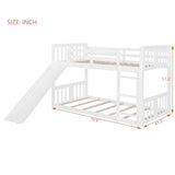 Ball & Cast Bunk Bed Twin Over Twin Beds,with Slide and Ladder,Wood Low Floor Bedframe w/Full-Length Guardrail & Space Saving,No Box Spring Needed,Bedroom Furniture for Student Dorms,White Ball & Cast