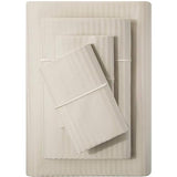 Feather & Stitch 500 TC King Size Damask Bed Sheet Set, 100% Cotton Soft Breathable Bedsheets, 4 Piece 18" Deep Pockets Sateen Weave Striped Bedding Mattress Resort Hotel Luxury- (Beige Stripe)