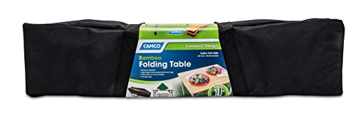 Camco Folding Bamboo Table with Aluminum Legs | Natural Bamboo Top | Lightweight for Added Portability (51895) Camco