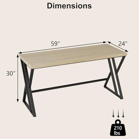 Tangkula 59" Computer Desk, Home Office Desk with Heavy-Duty Metal Frame & Crossbar, Executive PC Workstation, 5 FT Conference Room Table, Rectangular Meeting Table (Grey,1) Tangkula