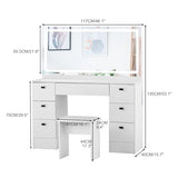 TUKAILAi 46" Vanity Desk with Large HD Mirror, LED Lights & Power Outlet, Touch Control 3 Color Lighting Modes Adjustable, Modern Hollywood Makeup Vanity Set with 7 Drawers & PU Cushioned Stool TUKAILAi