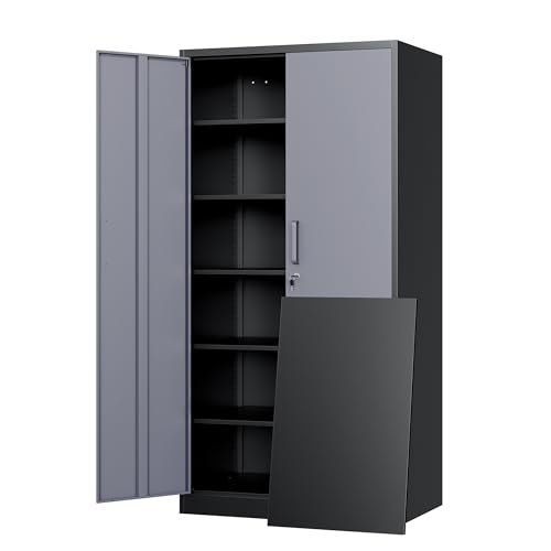 Yizosh Metal Storage Cabinet with Locking Doors and 5 Adjustable Shelves, 72" Garage Storage Cabinet Steel Lockable for Office,Home,Garage Yizosh