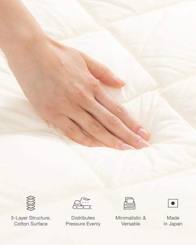 FULI Japanese Futon, King Size, White - Foldable Shikibuton Floor Bed - Medium Firm Quilted Cotton Sleeping Pad, Portable Roll-Up Japanese Floor Bed for Guests & Small Spaces FULI