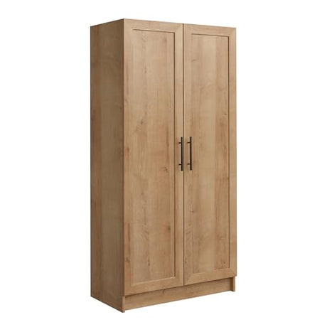 Prepac Natural Oak Elite 65" Tall Accent Kitchen Pantry Cabinet, Craft or Bathroom Storage Cabinet, Buffet Storage with Panel Doors, 3 Shelves, 32" W x 16.75" D x 65" H, Ideal for Home Organization Prepac