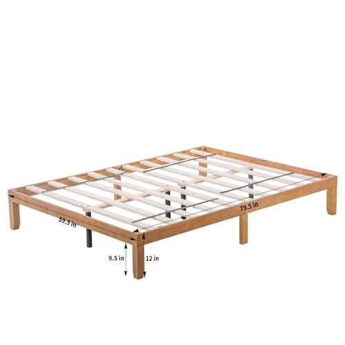 Dolonm Natural Pine Solid Wood Platform Bed Frame – Queen Size, No Box Spring Needed, Durable Support with 12-Inch Height - WoodArtSupply