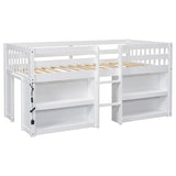 HZANHY Modern Farmhouse Twin Low Loft Bed with Storage, Stairs, Two-Tier Shelves, and LED Light for Kids HZANHY