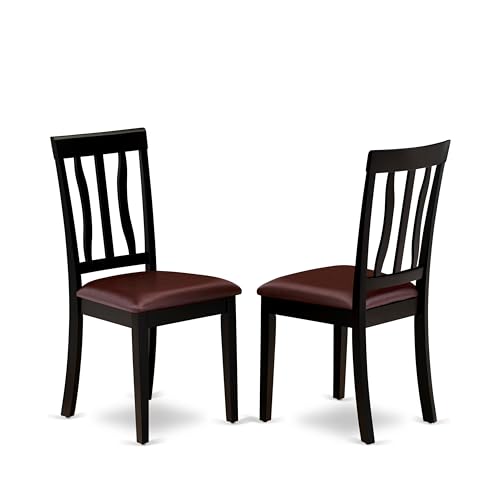 East West Furniture PLAN7-BCH-LC 7 Piece Dining Table Set Consist of an Oval Dining Room Table with Butterfly Leaf and 6 Faux Leather Upholstered Chairs, 42x78 Inch, Black & Cherry East West Furniture