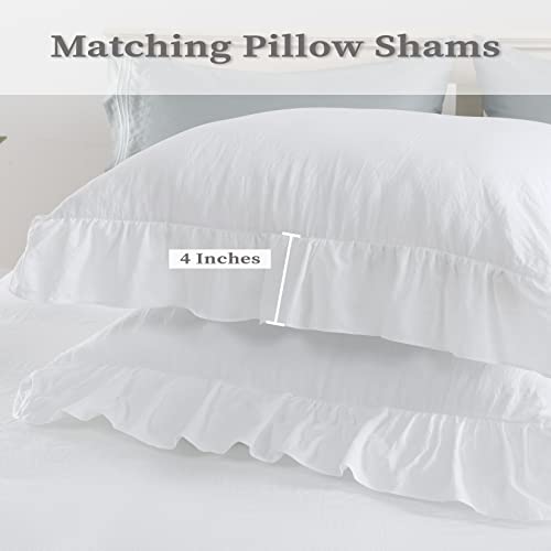 White Ruffled Duvet Cover Twin, 2PCS Soft Washed Microfiber Vintage French Country Duvet Cover Set for Kids Girls, White, 68x90 in CAROMIO