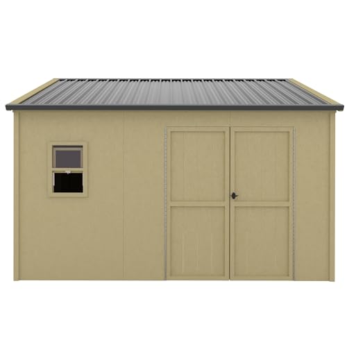 MUPATER 10 ft x 12 ft Outdoor Wood Shed with Metal Roof, Lean-to Storage shed Garden Furniture Tools with Lockable Door and Vents for Garden, Patio - WoodArtSupply