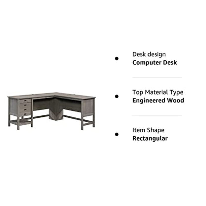 Sauder Cottage Road L-Desk, L: 65.12" x W: 58.66" x H: 29.76", Mystic Oak finish - WoodArtSupply