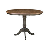 IC International Concepts 36" Round Top Pedestal 12" Leaf-35.3" H-Counter Height Dining Table, Hickory/Washed Coal IC International Concepts