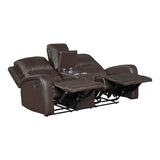 Lexicon Manual Double Reclining Loveseat with Center Console, Top Grain Leather Match Wall Hugger Recliner Loveseat, Storage, Cup Holders, High Density Foam Over Pocket Coils, for Living Room, Brown Lexicon