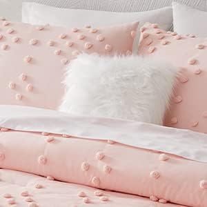 Geniospin Pink Full Comforter Set for Girls- 7 Pieces Pom Tufted Bed in A Bag Full Bedding Sets with Sheets, Pillowcases & Shams, All Season Kids Comforter Set Geniospin