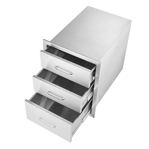 VEVOR 18x23 Inch Outdoor Kitchen Stainless Steel Triple Access BBQ Drawers with Chrome Handle, 18"W x 20.5"H x 23"D