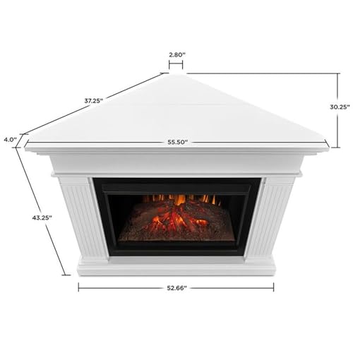 BOWERY HILL Traditional Corner Electric Fireplace Mantel Heater with Remote Control, Adjustable Led Flame 1500W in White BOWERY HILL