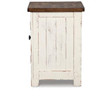 Signature Design by Ashley Wystfield Farmhouse Chair Side End Table with Cabinet Door for Storage, White & Brown with Distressed Finish Signature Design by Ashley