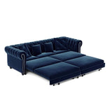 Tabaray 89'' Pull Out Sofa Bed King, Chesterfield Velvet Sleeper Sofa, Convertible L-Shaped Futon Couch, Tufted Back, 4 Pillows, Ottoman, Deep Seat Loveseat Couches for Living Room, Apartment, Blue Tabaray