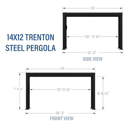 Backyard Discovery Trenton 14x12 All Season Galvanized Steel Pergola, Black, Sail Shade Soft Canopy, Rust Resistant, Support Wind and Snow, Patio, Deck, Backyard, Garden