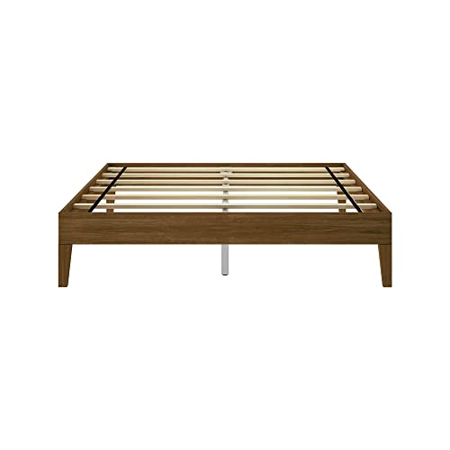 Plank+Beam Solid Wood Platform Bed Frame, Strong Wood Slat Support, No Box Spring Needed, Easy Assembly, Matte Walnut, Queen Plank+Beam