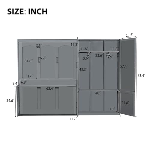 Merax Queen Size Murphy Bed Wall Bed with Closet and Wardrobe Storage for Bedroom,Gray Merax