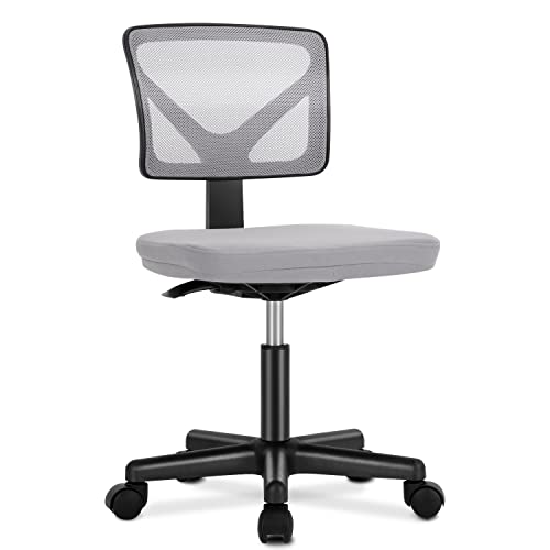 DUMOS Small Office Chairs with Wheels, Ergonomic Adjustable Home Desk Swivel Rolling Task Chair No Arms, Comfy Mesh Mid Back Computer Work Vanity Desk Chairs for Small Spaces, Dark Grey DUMOS