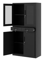 GarveeHome 71 in Tall Metal Garage Storage Cabinet, Display Cabinet with Glass Doors, 2 Drawers & 2 Adjustable Shelves, Lockable Garage Organizer for Home Office GarveeHome