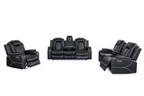 Ball & Cast Power Recliner Sofa Set Leather Reclining Couch Home Theater Seating 3PCS Recliner Couch Loveseat & Chair Sets with Coffee Table,Reading Light,Cup Holders for Home Theater,Living Room