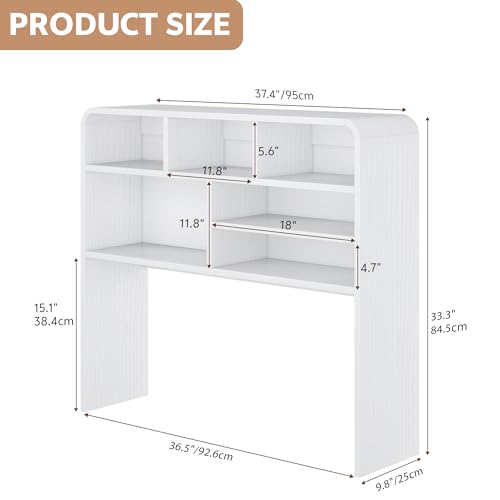 Homiflex 5-Tier Desk Shelf, 37.4''W Desktop Bookshelf for Computer Monitor, Desktop Organizer Shelf Storage Rack with 6 Cubbies, 5-Level Desk Hutch Display Rack for Home, Office, Dorm, Vanity, White Homiflex