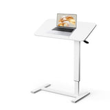 OUKMIC Mobile Standing Desk Portable Pneumatic Laptop Rolling Cart Adjustable Height, Tiltable Overbed Table Sit Stand Computer Workstations for Home Office w/Wheels Flat Desk 32", White OUKMIC