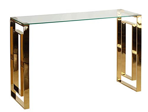 Cortesi Home Laila Console Table Stainless Steel Glass, 15.75" D x 47" W x 30.5" H, Gold,Clear Cortesi Home