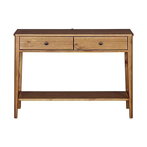 MUSEHOMEINC California Mid-Century Solid Wood 2-Tier Console Table with Drawers and Shelf/Console Sofa Table/Hallway/Entryway Table, Honey Brown - WoodArtSupply